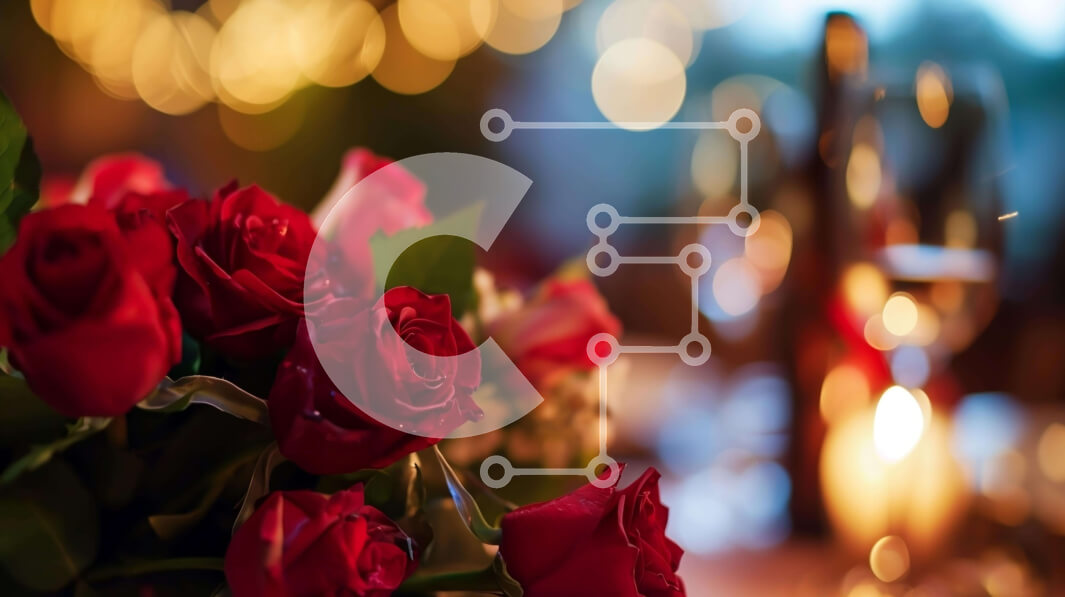 Intra Συλλεκτικό Ξύλινο Παζλ Plywood  4mm - Μπουκέτο με κόκκινα τριαντάφυλλα με ποτήρια κρασιού και κηροπήγια Σε Ξύλινο Κουτί - Διαστάσεις Puzzle: 10x10 cm – 25 κομμάτια