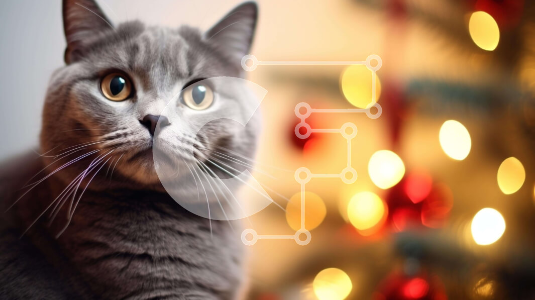 Intra Συλλεκτικό Ξύλινο Παζλ Plywood  4mm - Γκρι γάτα με στολισμένο χριστουγεννιάτικο δέντρο Σε Ξύλινο Κουτί - Διαστάσεις: 10x10 cm – 25 κομμάτια