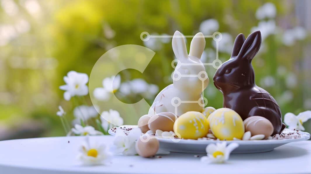 Intra Συλλεκτικό Ξύλινο Παζλ Plywood  4mm - Πασχαλινή γιορτή με σοκολατένια κουνελάκια και αυγά Σε Ξύλινο Κουτί - Διαστάσεις: 10x10 cm – 25 κομμάτια