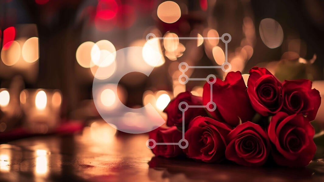 Intra Συλλεκτικό Ξύλινο Παζλ Plywood  4mm - Μπουκέτο με κόκκινο τριαντάφυλλο με το φως των κεριών Σε Ξύλινο Κουτί - Διαστάσεις Puzzle: 10x10 cm – 25 κομμάτια