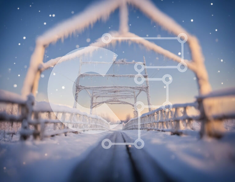 Intra Συλλεκτικό Ξύλινο Παζλ Plywood  4mm - Χιονισμένη γέφυρα με παγάκια Σε Ξύλινο Κουτί - Διαστάσεις: 10x10 cm – 25 κομμάτια