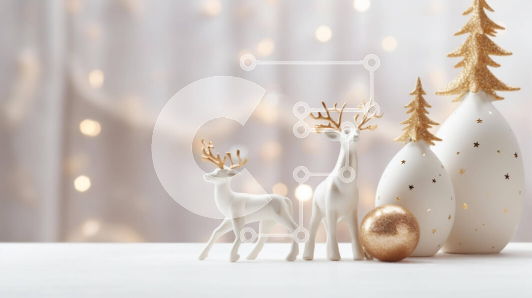 Intra Συλλεκτικό Ξύλινο Παζλ Plywood  4mm - Λευκά και χρυσά ειδώλια ελαφιού με στολισμένο δέντρο για εορταστική διακόσμηση Σε Ξύλινο Κουτί - Διαστάσεις: 10x10 cm – 25 κομμάτια
