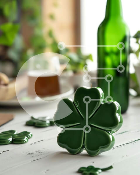 Intra Συλλεκτικό Ξύλινο Παζλ Plywood  4mm - Τραπέζι St. Patrick's Day με Κηροπήγια για μπύρα και τριφύλλι Σε Ξύλινο Κουτί - Διαστάσεις Puzzle: 10x10 cm – 25 κομμάτια