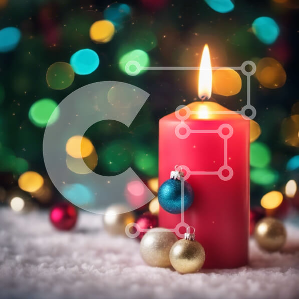 Intra Συλλεκτικό Ξύλινο Παζλ Plywood  4mm - Κόκκινο κερί με χριστουγεννιάτικα στολίδια και φώτα Bokeh Σε Ξύλινο Κουτί - Διαστάσεις: 10x10 cm – 25 κομμάτια