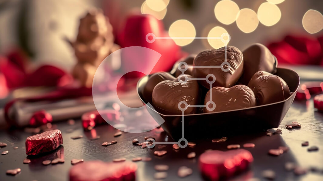 Σετ των 2 Intra Συλλεκτικό Ξύλινο Παζλ Plywood  4mm - Σοκολάτες και καραμέλες σε σχήμα καρδιάς σε ένα τραπέζι Σε Ξύλινο Κουτί - Διαστάσεις: 10x10 cm – 25 κομμάτια