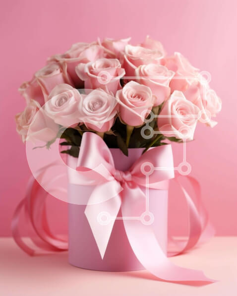 Intra Συλλεκτικό Ξύλινο Παζλ Plywood  4mm - Μπουκέτο με ροζ τριαντάφυλλα σε ροζ βάζο Σε Ξύλινο Κουτί - Διαστάσεις Puzzle: 10x10 cm – 25 κομμάτια