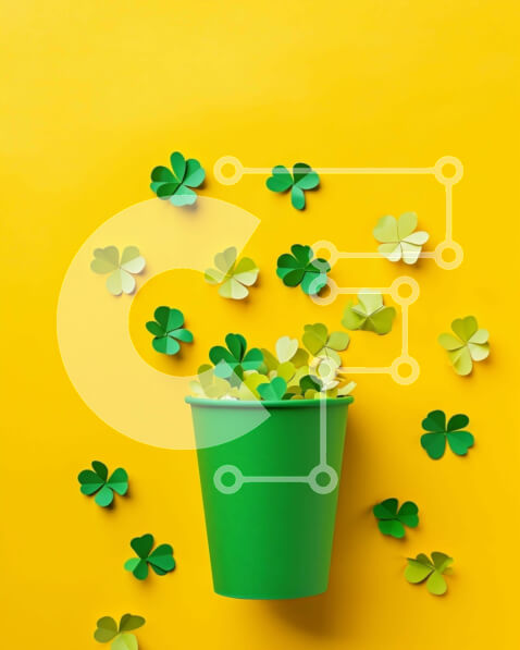 Intra Συλλεκτικό Ξύλινο Παζλ Plywood  4mm - Κουβάς του Αγίου Πατρικίου με χάρτινα τριφύλλια και τετράφυλλα τριφύλλια Σε Ξύλινο Κουτί - Διαστάσεις: 10x10 cm – 25 κομμάτια