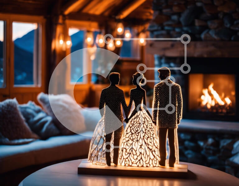 Intra Συλλεκτικό Ξύλινο Παζλ Plywood  4mm - Ρομαντικό σαλόνι με ξύλινα ειδώλια Σε Ξύλινο Κουτί - Διαστάσεις Puzzle: 10x10 cm – 25 κομμάτια