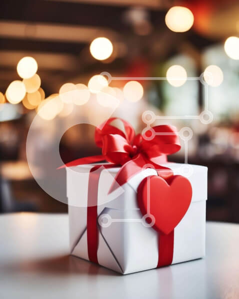 Intra Συλλεκτικό Ξύλινο Παζλ Plywood  4mm - Λευκό κουτί δώρου με κόκκινη καρδιά σε ένα κομψά διακοσμημένο τραπέζι Σε Ξύλινο Κουτί - Διαστάσεις Puzzle: 10x10 cm – 25 κομμάτια