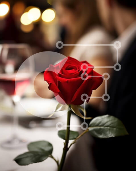 Intra Συλλεκτικό Ξύλινο Παζλ Plywood  4mm - Κόκκινο τριαντάφυλλο σε τραπεζαρία με ποτήρια κρασιού Σε Ξύλινο Κουτί - Διαστάσεις Puzzle: 10x10 cm – 25 κομμάτια