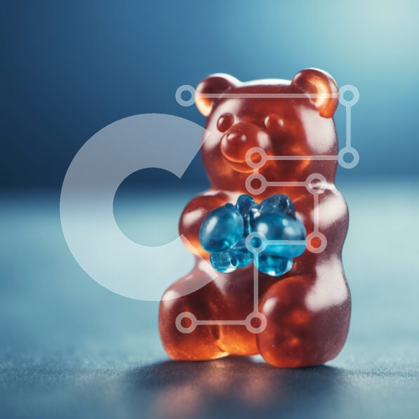 Σετ των 2 Intra Συλλεκτικό Ξύλινο Παζλ Plywood  4mm - Καφέ Gummy Bear που κρατά δύο μπλε τσίχλες Σε Ξύλινο Κουτί - Διαστάσεις: 10x10 cm – 25 κομμάτια