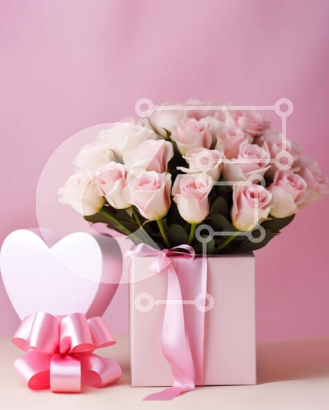 Intra Συλλεκτικό Ξύλινο Παζλ Plywood  4mm - Κουτί σε σχήμα καρδιάς με λευκά τριαντάφυλλα και ροζ μπαλόνια Σε Ξύλινο Κουτί - Διαστάσεις Puzzle: 10x10 cm – 25 κομμάτια