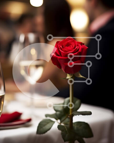 Σετ των 2 Intra Συλλεκτικό Ξύλινο Παζλ Plywood  4mm - Κόκκινο τριαντάφυλλο σε ένα τραπέζι με ποτήρια κρασιού και ασημικά Σε Ξύλινο Κουτί - Διαστάσεις: 10x10 cm – 25 κομμάτια