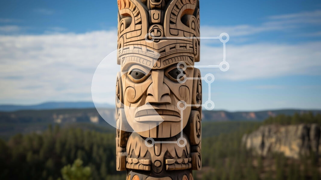 Intra Συλλεκτικό Ξύλινο Παζλ Plywood  4mm - Ξύλινο κοντάρι τοτέμ με ινδικό πρόσωπο σε φυσικό περιβάλλον Σε Ξύλινο Κουτί - Διαστάσεις Puzzle: 10x10 cm – 25 κομμάτια