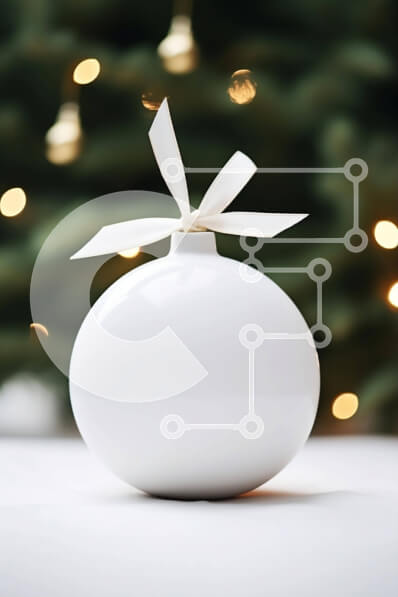 Intra Συλλεκτικό Ξύλινο Παζλ Plywood  4mm - Λευκή μπάλα με χρυσές κορδέλες στο τραπέζι μπροστά από το χριστουγεννιάτικο δέντρο Σε Ξύλινο Κουτί - Διαστάσεις: 10x10 cm – 25 κομμάτια