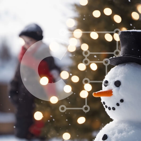 Intra Συλλεκτικό Ξύλινο Παζλ Plywood  4mm - Χιονάνθρωπος και χριστουγεννιάτικο δέντρο στη χώρα των θαυμάτων του χειμώνα Σε Ξύλινο Κουτί - Διαστάσεις: 10x10 cm – 25 κομμάτια