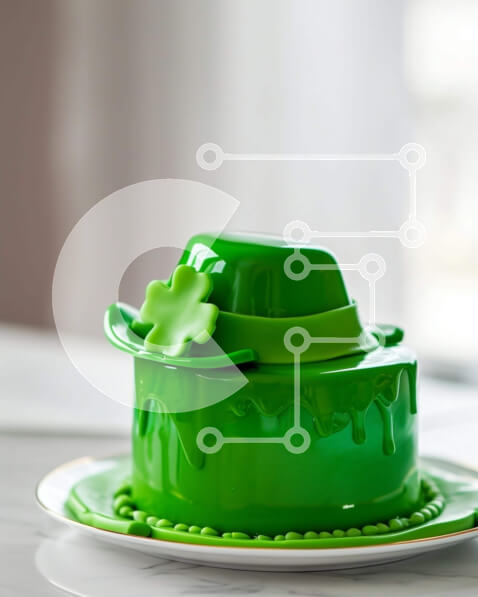 Σετ των 2 Intra Συλλεκτικό Ξύλινο Παζλ Plywood  4mm - Πράσινο κέικ με διακοσμήσεις τριφύλλι σε λευκό πιάτο Σε Ξύλινο Κουτί - Διαστάσεις: 10x10 cm – 25 κομμάτια