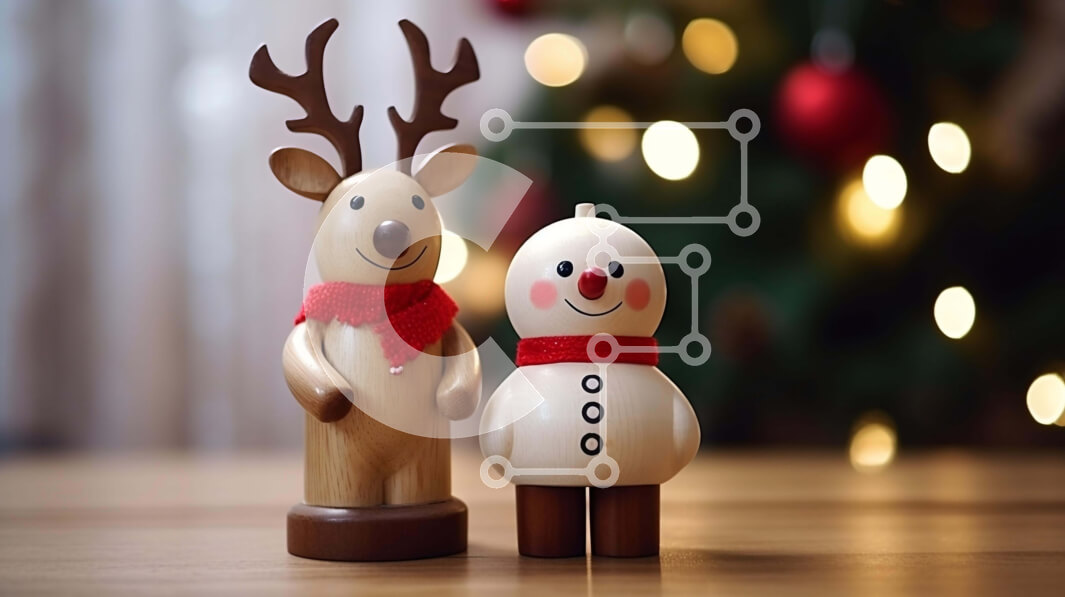 Intra Συλλεκτικό Ξύλινο Παζλ Plywood  4mm - Ξύλινα ειδώλια ταράνδων και χιονάνθρωπου με φόντο το χριστουγεννιάτικο δέντρο Σε Ξύλινο Κουτί - Διαστάσεις: 10x10 cm – 25 κομμάτια