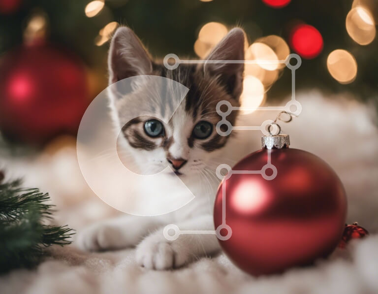 Σετ των 2 Intra Συλλεκτικό Ξύλινο Παζλ Plywood  4mm - Χαριτωμένο γατάκι που παίζει με το στολίδι Σε Ξύλινο Κουτί - Διαστάσεις: 10x10 cm – 25 κομμάτια