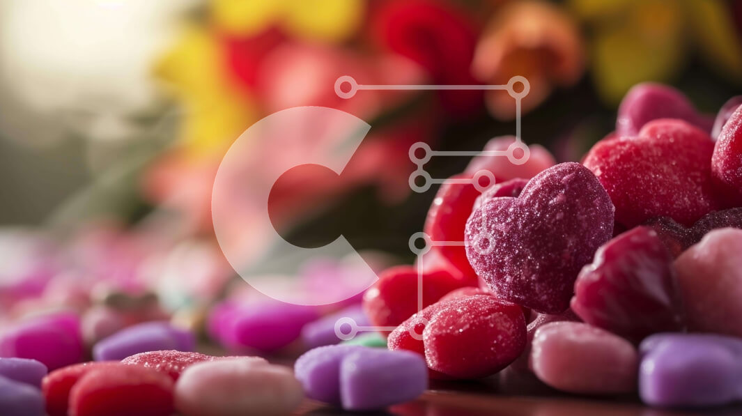 Intra Συλλεκτικό Ξύλινο Παζλ Plywood  4mm - Πολύχρωμες καραμέλες σε σχήμα καρδιάς σε ένα τραπέζι Σε Ξύλινο Κουτί - Διαστάσεις Puzzle: 10x10 cm – 25 κομμάτια