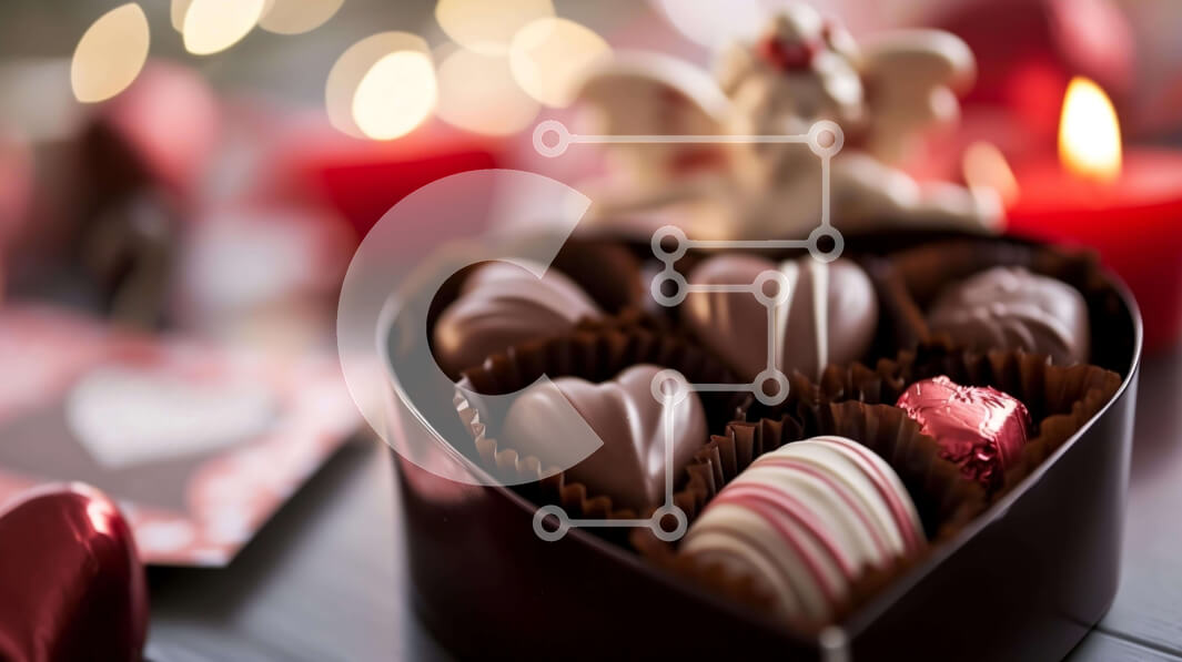 Intra Συλλεκτικό Ξύλινο Παζλ Plywood  4mm - Ποικιλία σοκολατάκια σε κουτί σε σχήμα καρδιάς με κεριά και κόκκινα τριαντάφυλλα Σε Ξύλινο Κουτί - Διαστάσεις Puzzle: 10x10 cm – 25 κομμάτια