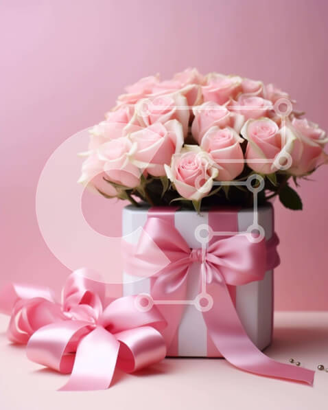 Intra Συλλεκτικό Ξύλινο Παζλ Plywood  4mm - Ροζ τριαντάφυλλα σε λευκό βάζο με κορδέλες και φιόγκους Σε Ξύλινο Κουτί - Διαστάσεις Puzzle: 10x10 cm – 25 κομμάτια