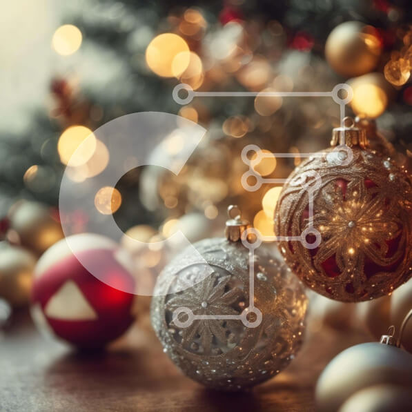 Intra Συλλεκτικό Ξύλινο Παζλ Plywood  4mm - Χρυσά και ασημένια στολίδια σε ξύλινο τραπέζι με τεχνητό χριστουγεννιάτικο δέντρο Σε Ξύλινο Κουτί - Διαστάσεις: 10x10 cm – 25 κομμάτια