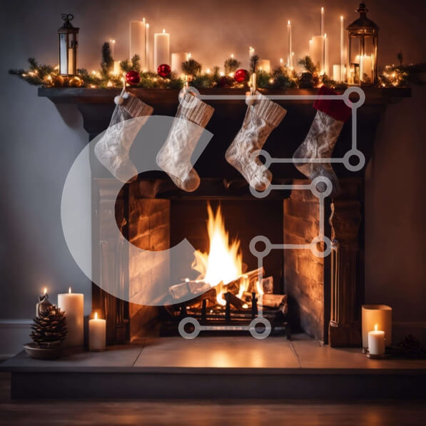 Intra Συλλεκτικό Ξύλινο Παζλ Plywood  4mm - Τζάκι Διακοσμημένο για τις γιορτές με κάλτσες και χριστουγεννιάτικα δέντρα Σε Ξύλινο Κουτί - Διαστάσεις: 10x10 cm – 25 κομμάτια