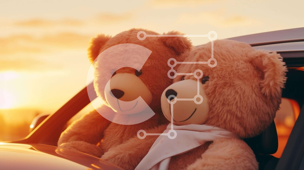 Intra Συλλεκτικό Ξύλινο Παζλ Plywood  4mm - Δύο αρκουδάκια στο αυτοκίνητο με το ηλιοβασίλεμα πίσω Σε Ξύλινο Κουτί - Διαστάσεις Puzzle: 10x10 cm – 25 κομμάτια