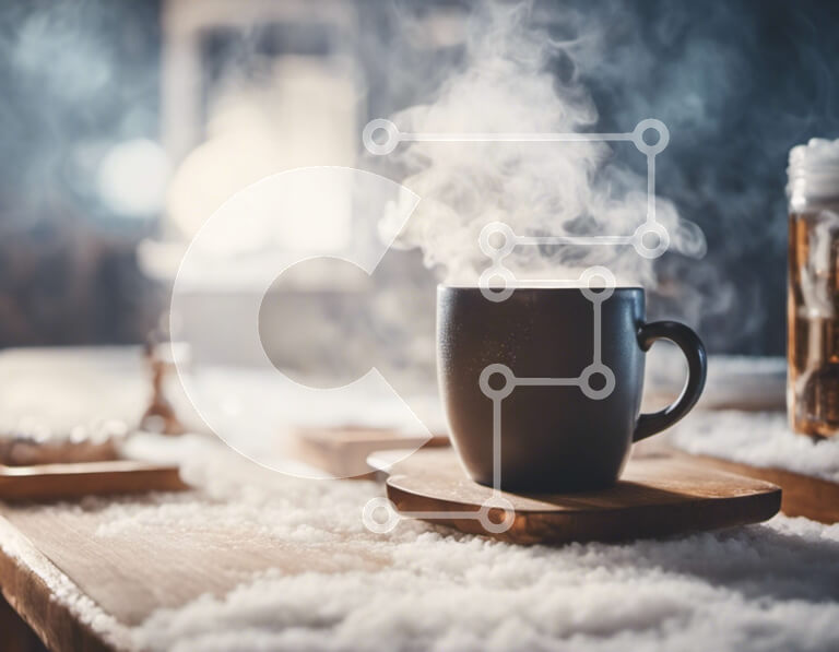 Σετ των 2 Intra Συλλεκτικό Ξύλινο Παζλ Plywood  4mm - Φλιτζάνι καφέ με ατμό στο Snowy Table Σε Ξύλινο Κουτί - Διαστάσεις: 10x10 cm – 25 κομμάτια