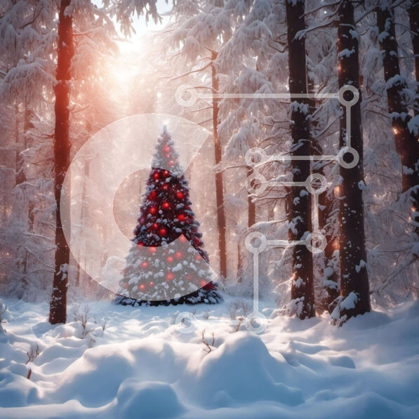 Intra Συλλεκτικό Ξύλινο Παζλ Plywood  4mm - Χριστουγεννιάτικο δέντρο στο χιονισμένο δάσος Σε Ξύλινο Κουτί - Διαστάσεις: 10x10 cm – 25 κομμάτια