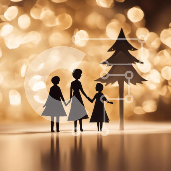 Intra Συλλεκτικό Ξύλινο Παζλ Plywood  4mm - Σιλουέτες γυναίκας και παιδιών που γιορτάζουν τα Χριστούγεννα Σε Ξύλινο Κουτί - Διαστάσεις: 10x10 cm – 25 κομμάτια