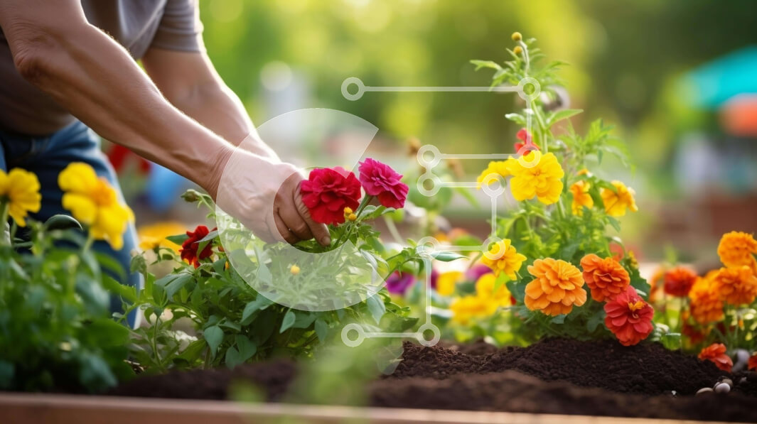 Intra Συλλεκτικό Ξύλινο Παζλ Plywood  4mm - Άτομο που φυτεύει λουλούδια στον υπαίθριο κήπο Σε Ξύλινο Κουτί - Διαστάσεις: 10x10 cm – 25 κομμάτια