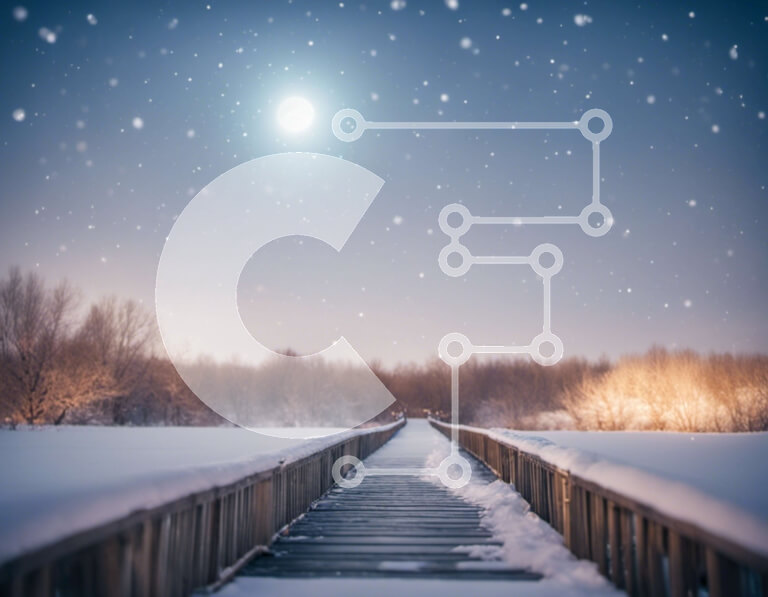 Intra Συλλεκτικό Ξύλινο Παζλ Plywood  4mm - Ξύλινος διάδρομος που οδηγεί στο χιονισμένο δάσος τη νύχτα Σε Ξύλινο Κουτί - Διαστάσεις: 10x10 cm – 25 κομμάτια