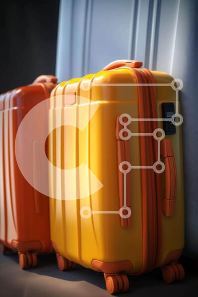 Intra Συλλεκτικό Ξύλινο Παζλ Plywood  4mm - Πολύχρωμες βαλίτσες παραταγμένες ενάντια σε έναν τοίχο Σε Ξύλινο Κουτί - Διαστάσεις Puzzle: 10x10 cm – 25 κομμάτια