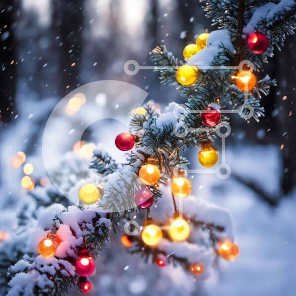 Intra Συλλεκτικό Ξύλινο Παζλ Plywood  4mm - Χιονισμένο κλαδί δέντρου με χριστουγεννιάτικα φώτα Σε Ξύλινο Κουτί - Διαστάσεις: 10x10 cm – 25 κομμάτια