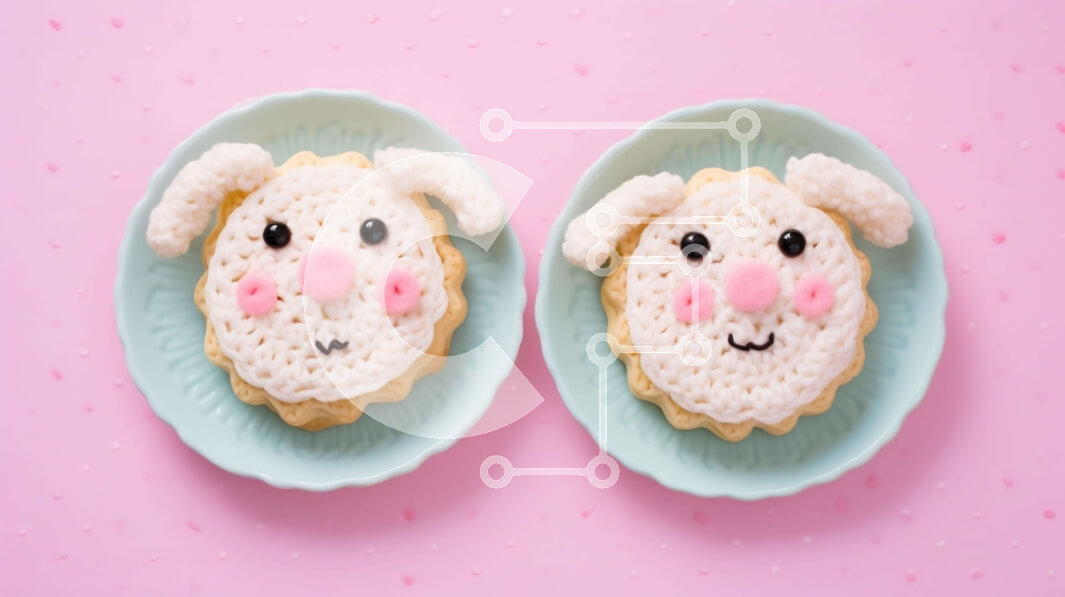 Σετ των 2 Intra Συλλεκτικό Ξύλινο Παζλ Plywood  4mm - Πασχαλινές λιχουδιές με ρύζι με λαγουδάκι σε ροζ φόντο Σε Ξύλινο Κουτί - Διαστάσεις: 10x10 cm – 25 κομμάτια