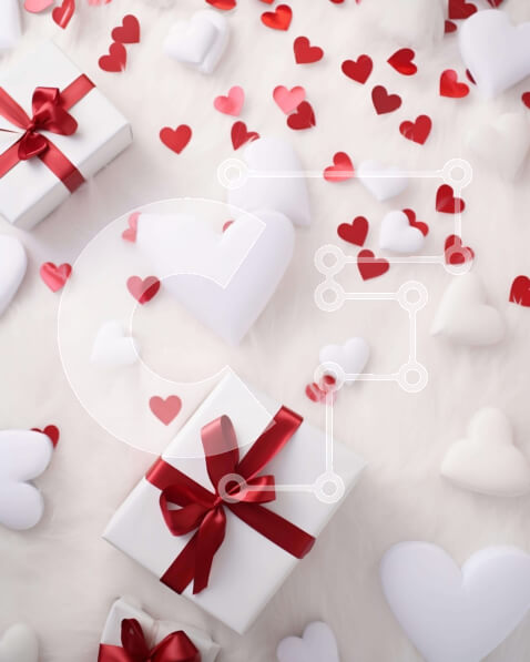 Intra Συλλεκτικό Ξύλινο Παζλ Plywood  4mm - Λευκό γούνινο χαλί με καρδιές και κουτιά δώρων Σε Ξύλινο Κουτί - Διαστάσεις Puzzle: 10x10 cm – 25 κομμάτια