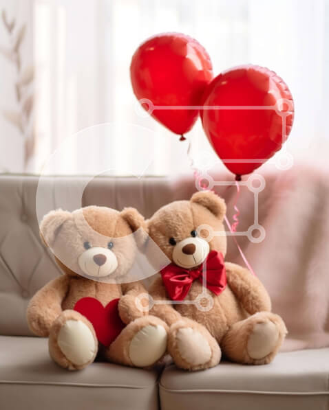 Intra Συλλεκτικό Ξύλινο Παζλ Plywood  4mm - Teddy Bears που γιορτάζουν την ημέρα του Αγίου Βαλεντίνου με κόκκινα μπαλόνια Σε Ξύλινο Κουτί - Διαστάσεις Puzzle: 10x10 cm – 25 κομμάτια