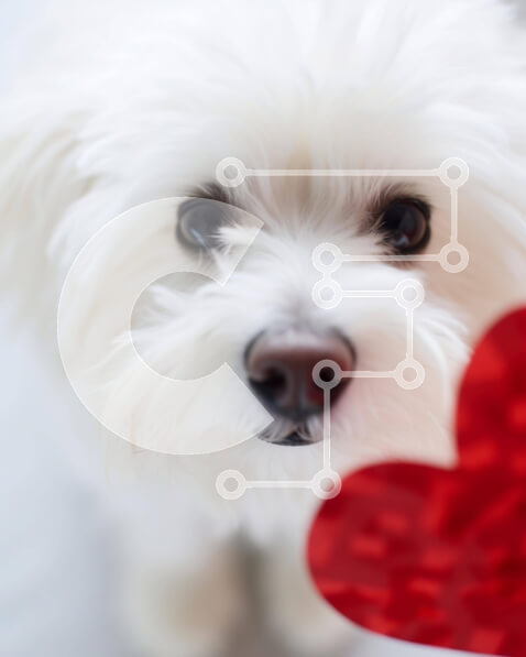 Σετ των 2 Intra Συλλεκτικό Ξύλινο Παζλ Plywood  4mm - Αξιολάτρευτο μικρό σκυλί που κοιτάζει την κόκκινη καρδιά Σε Ξύλινο Κουτί - Διαστάσεις: 10x10 cm – 25 κομμάτια