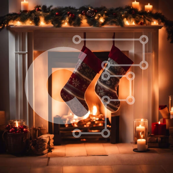 Intra Συλλεκτικό Ξύλινο Παζλ Plywood  4mm - Χριστουγεννιάτικες γιορτινές κάλτσες που κρέμονται από μανδύα τζακιού Σε Ξύλινο Κουτί - Διαστάσεις: 10x10 cm – 25 κομμάτια