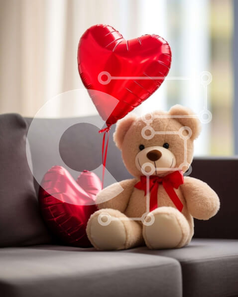 Intra Συλλεκτικό Ξύλινο Παζλ Plywood  4mm - Αρκουδάκι με μπαλόνια σε σχήμα καρδιάς σε ένα δωμάτιο Σε Ξύλινο Κουτί - Διαστάσεις Puzzle: 10x10 cm – 25 κομμάτια