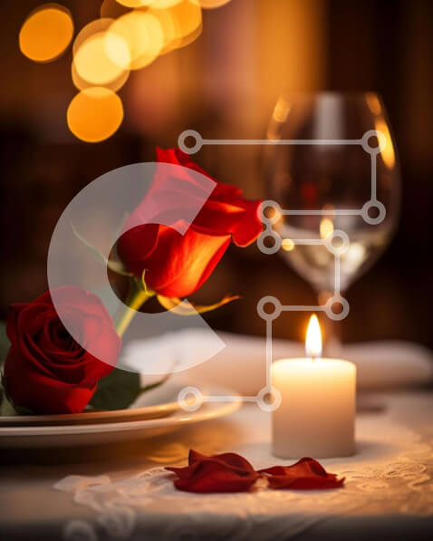 Intra Συλλεκτικό Ξύλινο Παζλ Plywood  4mm - Ρομαντικό τραπέζι με κόκκινα τριαντάφυλλα και κερί Σε Ξύλινο Κουτί - Διαστάσεις Puzzle: 10x10 cm – 25 κομμάτια