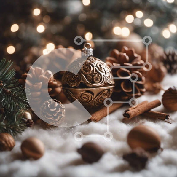 Intra Συλλεκτικό Ξύλινο Παζλ Plywood  4mm - Χριστουγεννιάτικη διακόσμηση με στολίδι, κουκουνάρια και ξυλάκια κανέλας Σε Ξύλινο Κουτί - Διαστάσεις: 10x10 cm – 25 κομμάτια