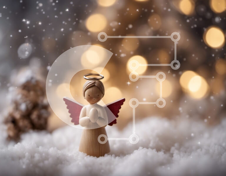 Intra Συλλεκτικό Ξύλινο Παζλ Plywood  4mm - Ξύλινο ειδώλιο αγγέλου στο χιόνι με τα φώτα Σε Ξύλινο Κουτί - Διαστάσεις: 10x10 cm – 25 κομμάτια