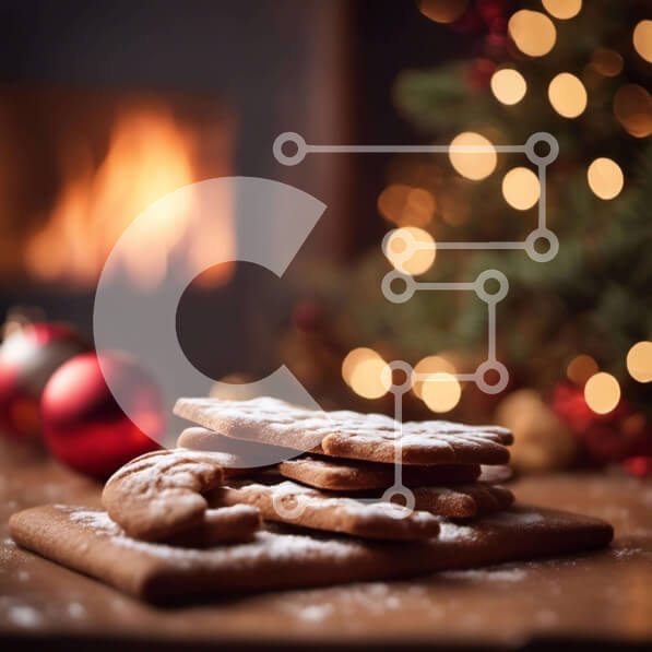 Intra Συλλεκτικό Ξύλινο Παζλ Plywood  4mm - Χριστουγεννιάτικα μπισκότα σε ξύλινο ξύλο κοπής με χριστουγεννιάτικα λαμπάκια Σε Ξύλινο Κουτί - Διαστάσεις: 10x10 cm – 25 κομμάτια