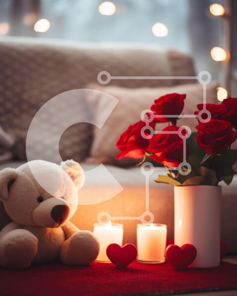 Intra Συλλεκτικό Ξύλινο Παζλ Plywood  4mm - Γιορτή του Αγίου Βαλεντίνου με αρκουδάκι και κόκκινα τριαντάφυλλα Σε Ξύλινο Κουτί - Διαστάσεις: 10x10 cm – 25 κομμάτια