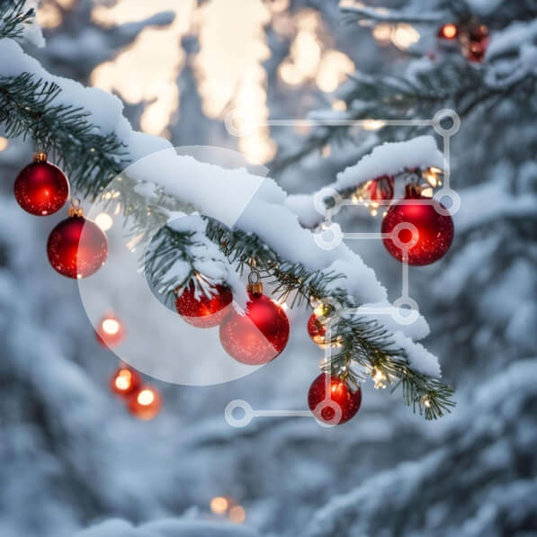 Intra Συλλεκτικό Ξύλινο Παζλ Plywood  4mm - Winter Wonderland: Χιονισμένο κλαδί με κόκκινα στολίδια Σε Ξύλινο Κουτί - Διαστάσεις Puzzle: 10x10 cm – 25 κομμάτια