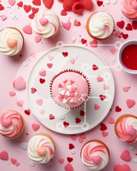 Σετ των 2 Intra Συλλεκτικό Ξύλινο Παζλ Plywood  4mm - Cupcakes με ροζ και λευκό πάγωμα σε ένα πιάτο Σε Ξύλινο Κουτί - Διαστάσεις: 10x10 cm – 25 κομμάτια