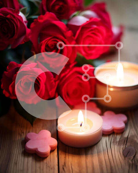 Intra Συλλεκτικό Ξύλινο Παζλ Plywood  4mm - Ρομαντικό δείπνο υπό το φως των κεριών με κόκκινα τριαντάφυλλα, κεριά και σοκολάτες Σε Ξύλινο Κουτί - Διαστάσεις Puzzle: 10x10 cm – 25 κομμάτια